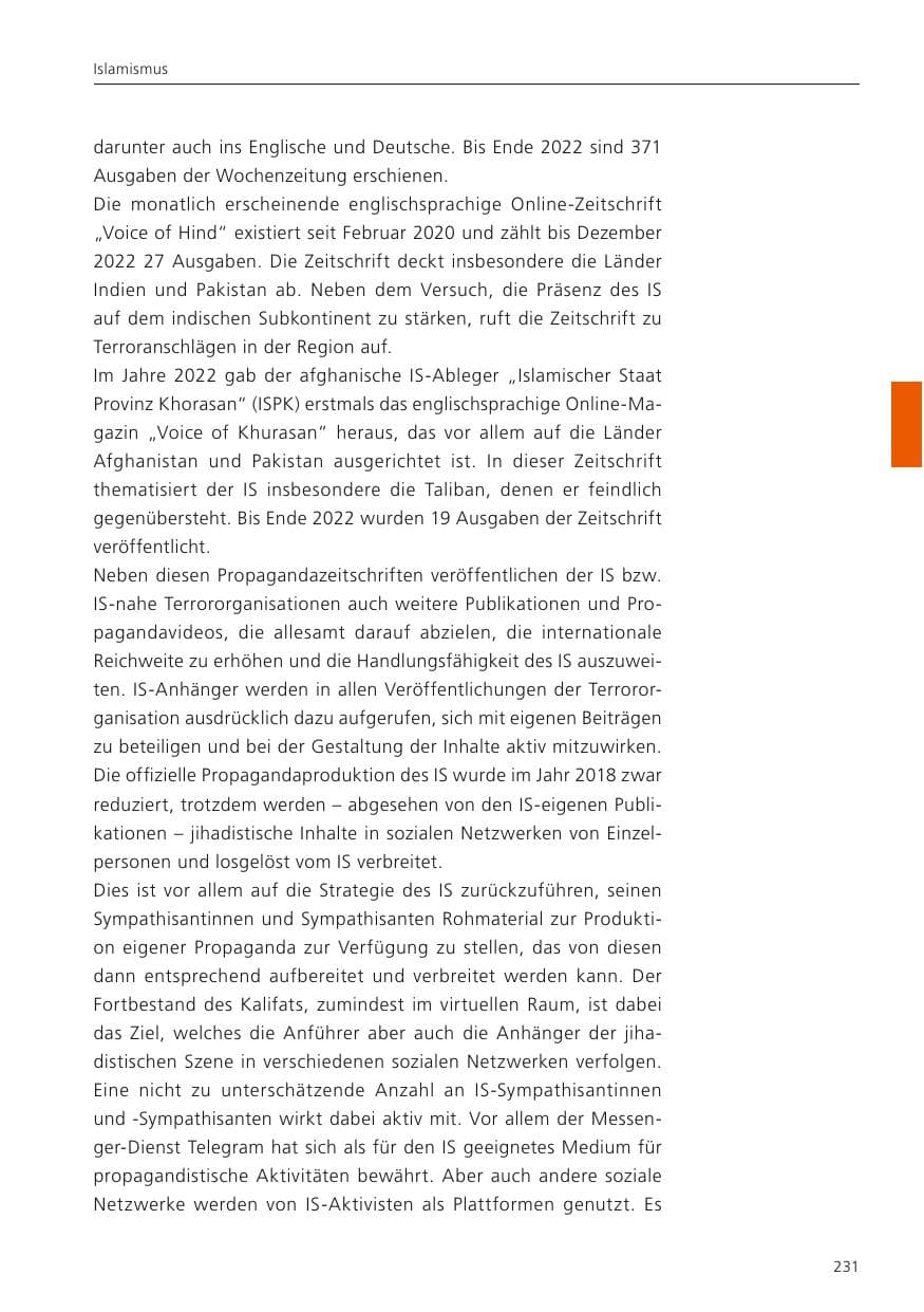 Seite 233 des Verfassungsschutzbericht 2022 Niedersachsen