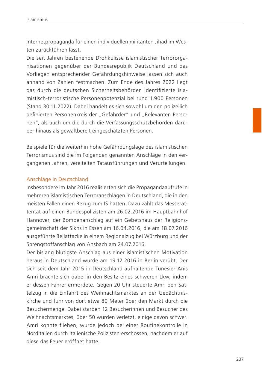 Seite 239 des Verfassungsschutzbericht 2022 Niedersachsen