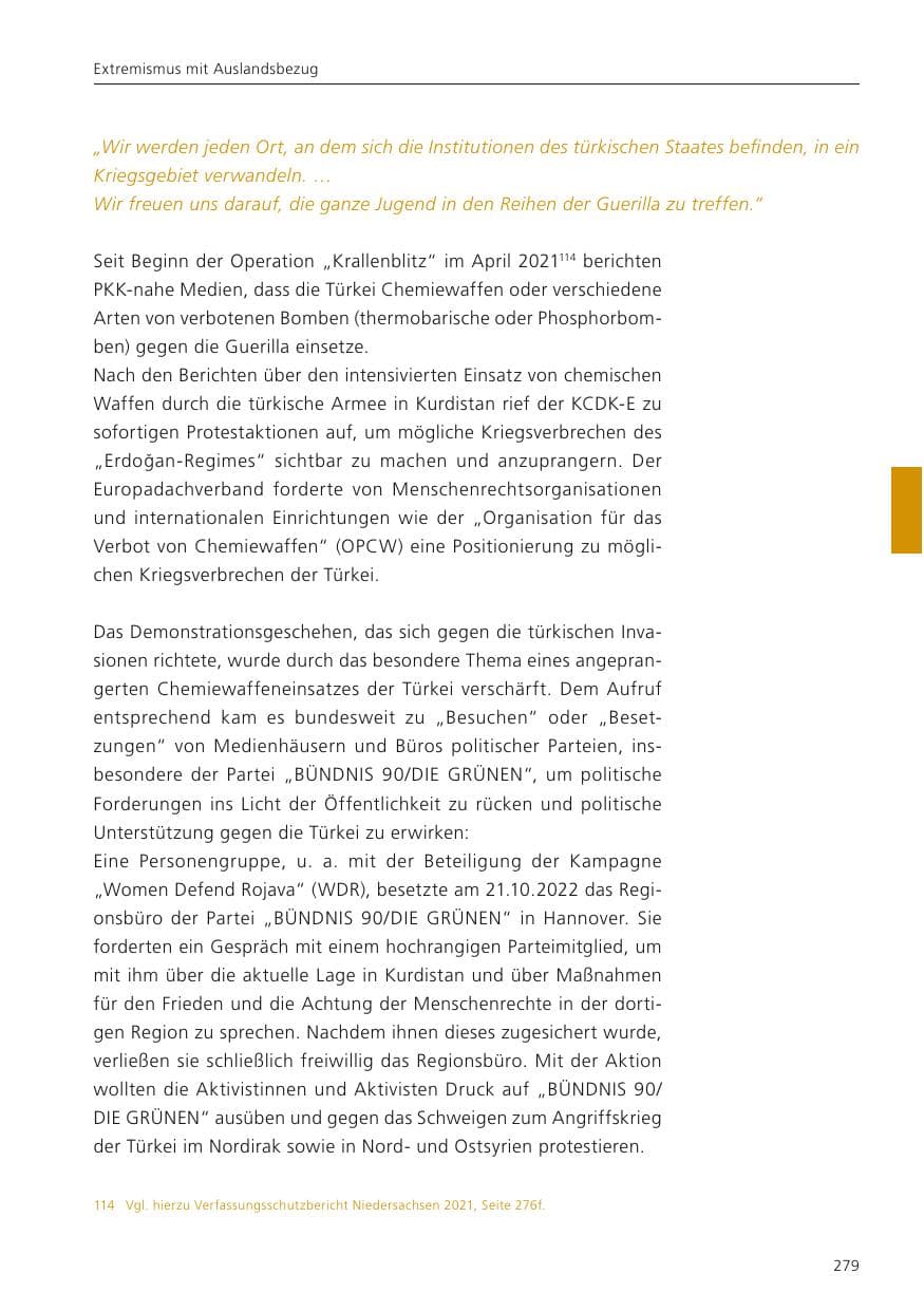 Seite 281 des Verfassungsschutzbericht 2022 Niedersachsen