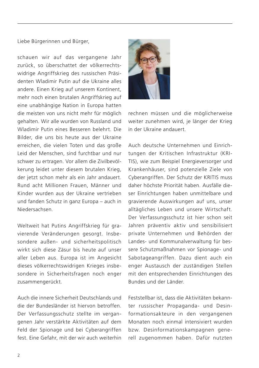 Seite 4 des Verfassungsschutzbericht 2022 Niedersachsen
