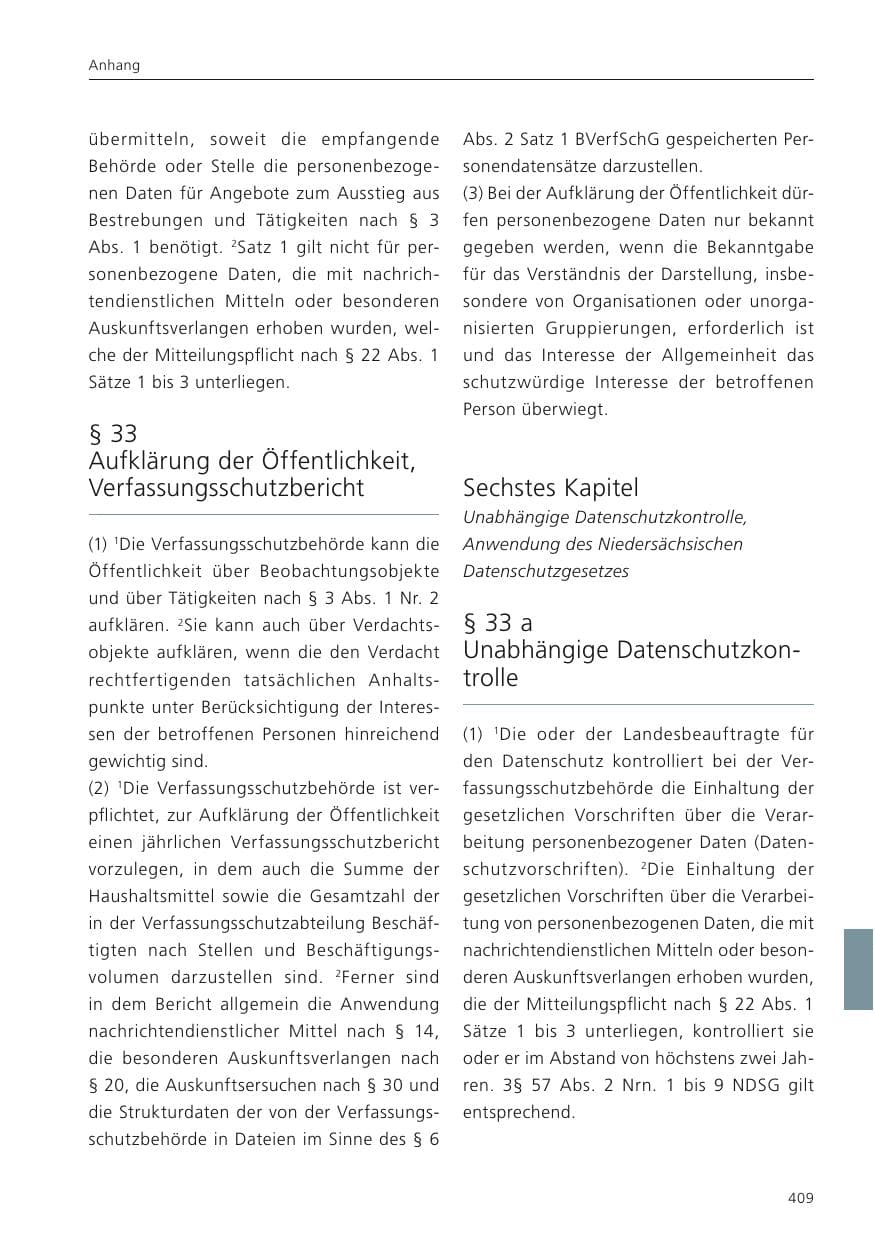 Seite 411 des Verfassungsschutzbericht 2022 Niedersachsen