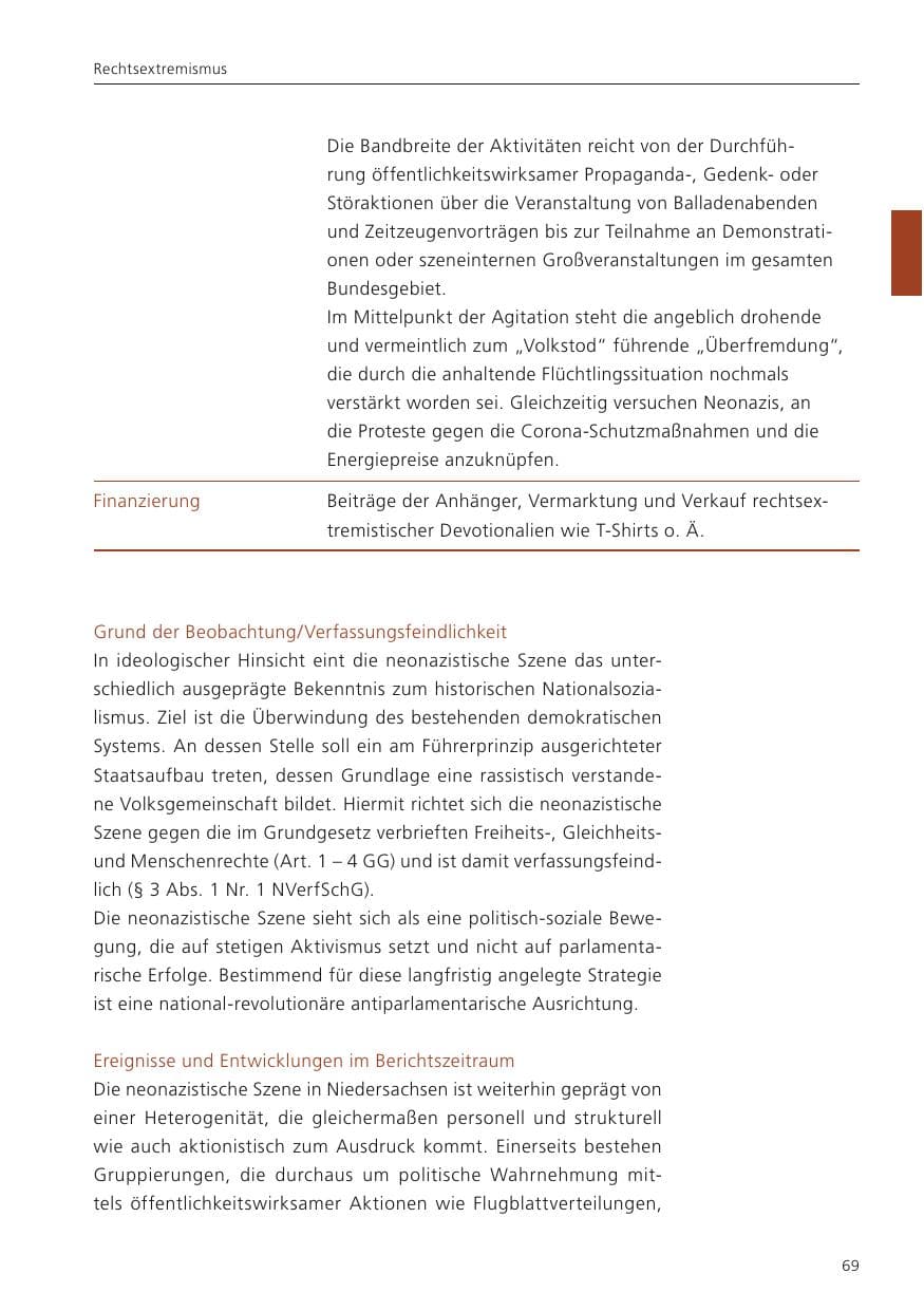 Seite 71 des Verfassungsschutzbericht 2022 Niedersachsen