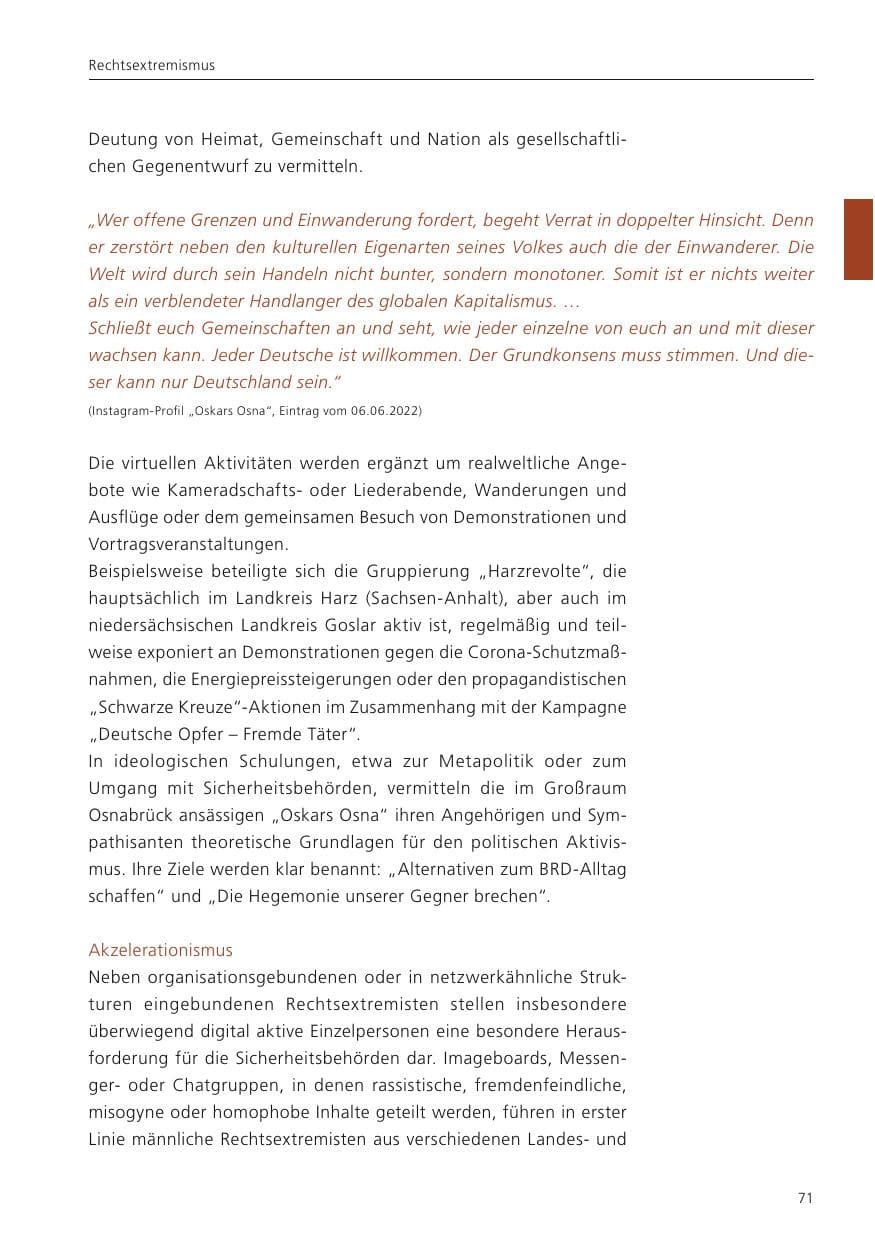 Seite 73 des Verfassungsschutzbericht 2022 Niedersachsen