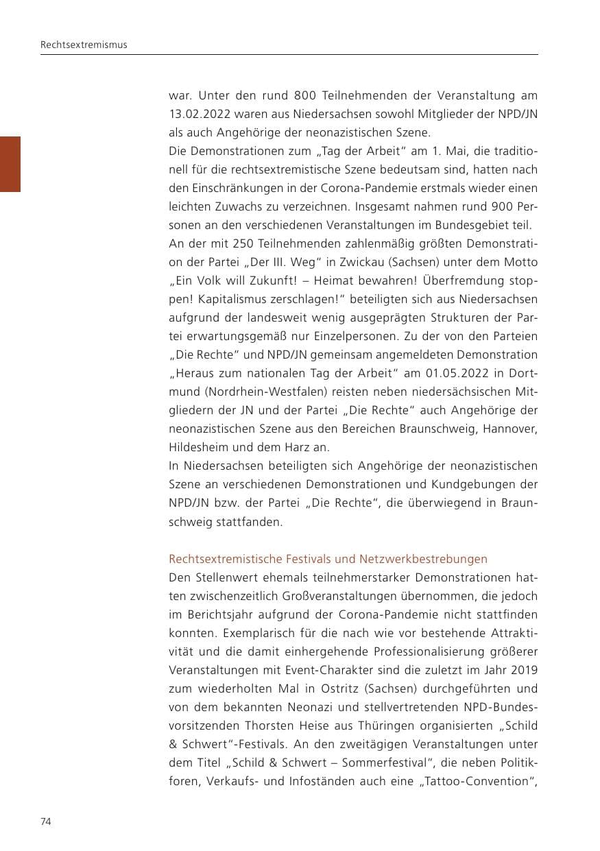 Seite 76 des Verfassungsschutzbericht 2022 Niedersachsen