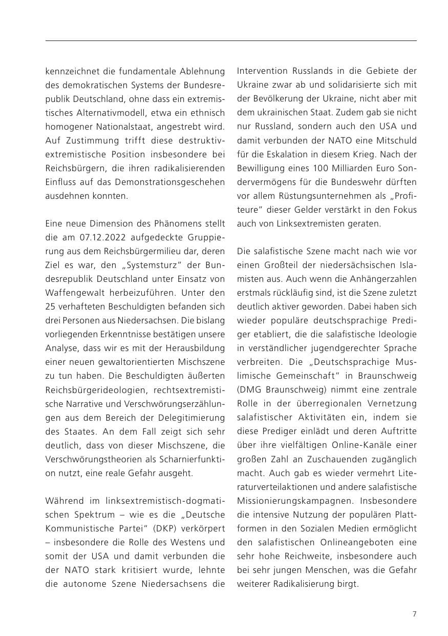Seite 9 des Verfassungsschutzbericht 2022 Niedersachsen