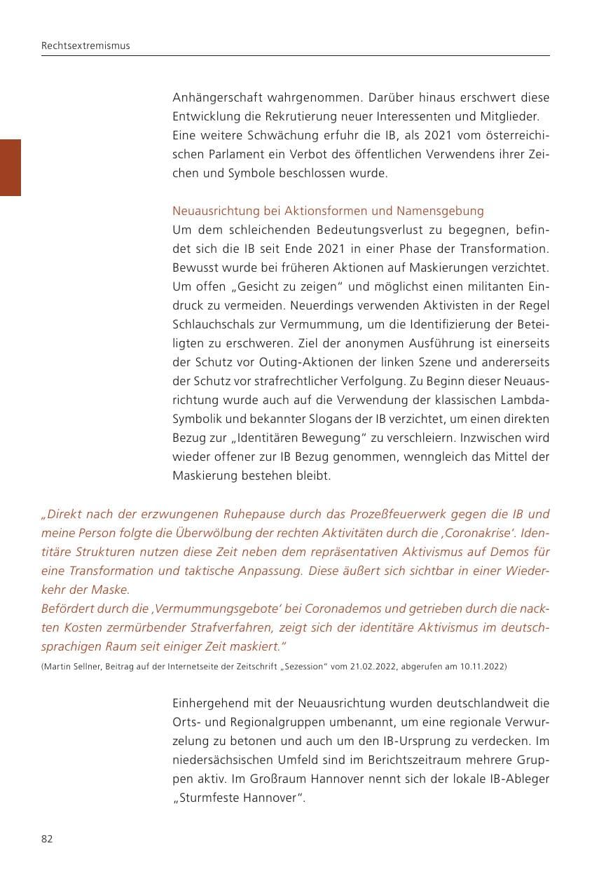 Seite 84 des Verfassungsschutzbericht 2022 Niedersachsen