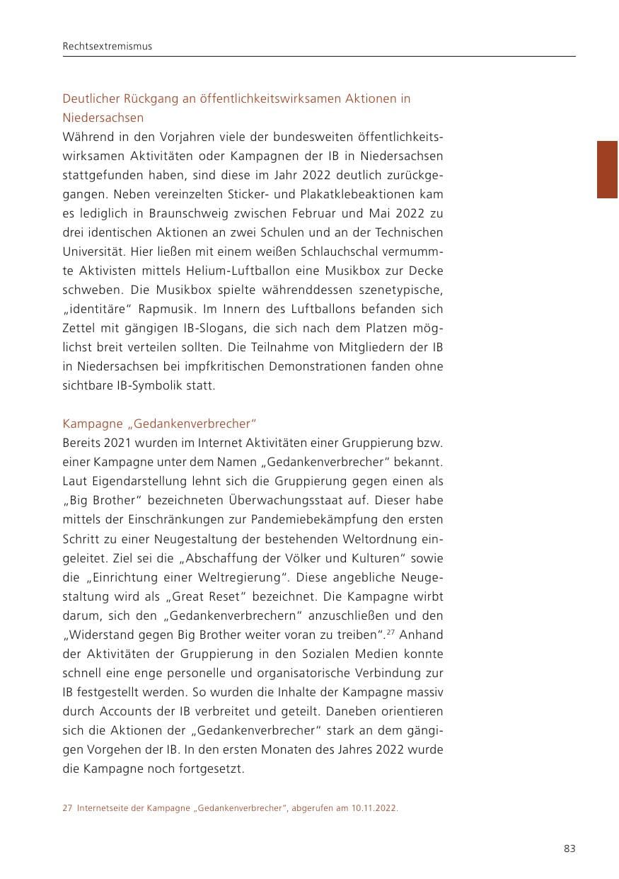 Seite 85 des Verfassungsschutzbericht 2022 Niedersachsen