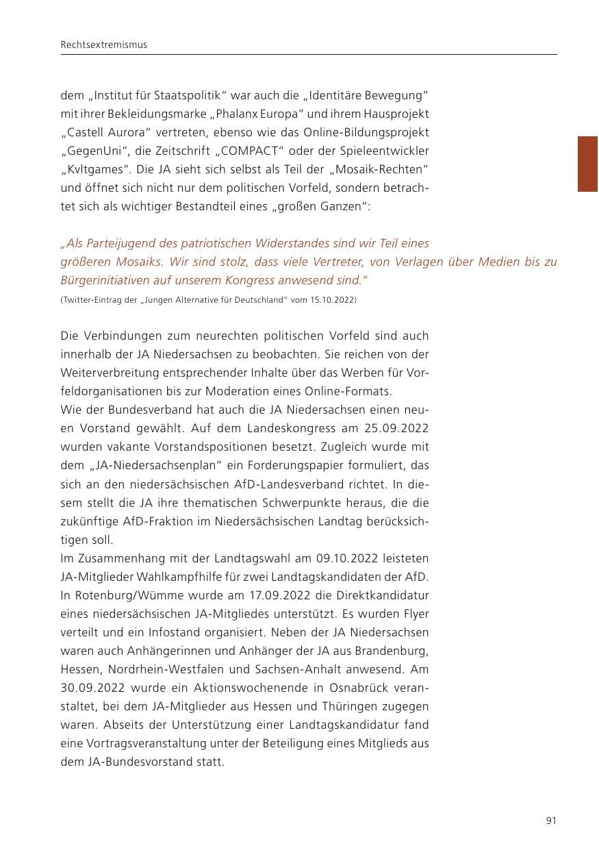 Seite 93 des Verfassungsschutzbericht 2022 Niedersachsen