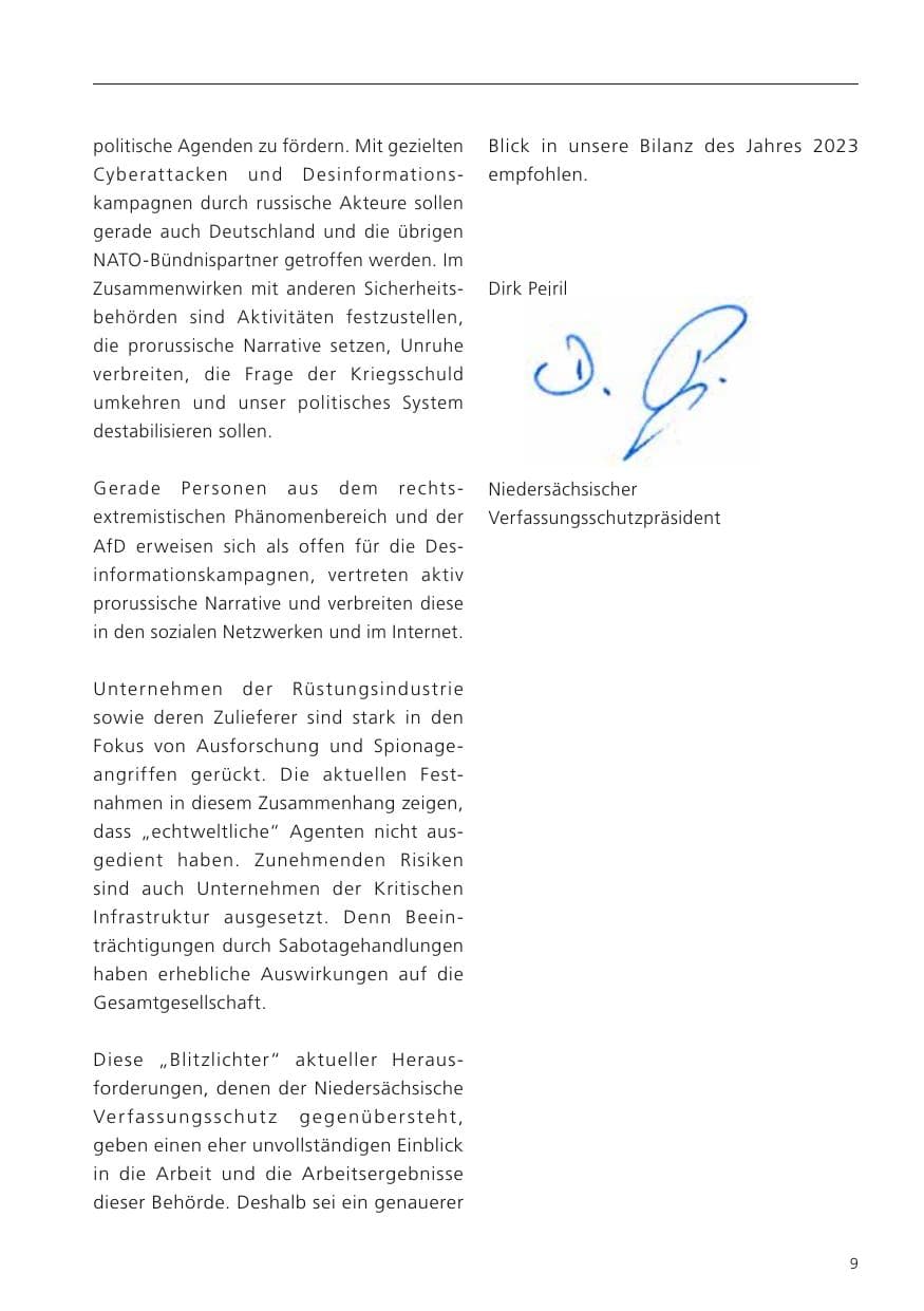 Seite 11 des Verfassungsschutzbericht 2023 Niedersachsen