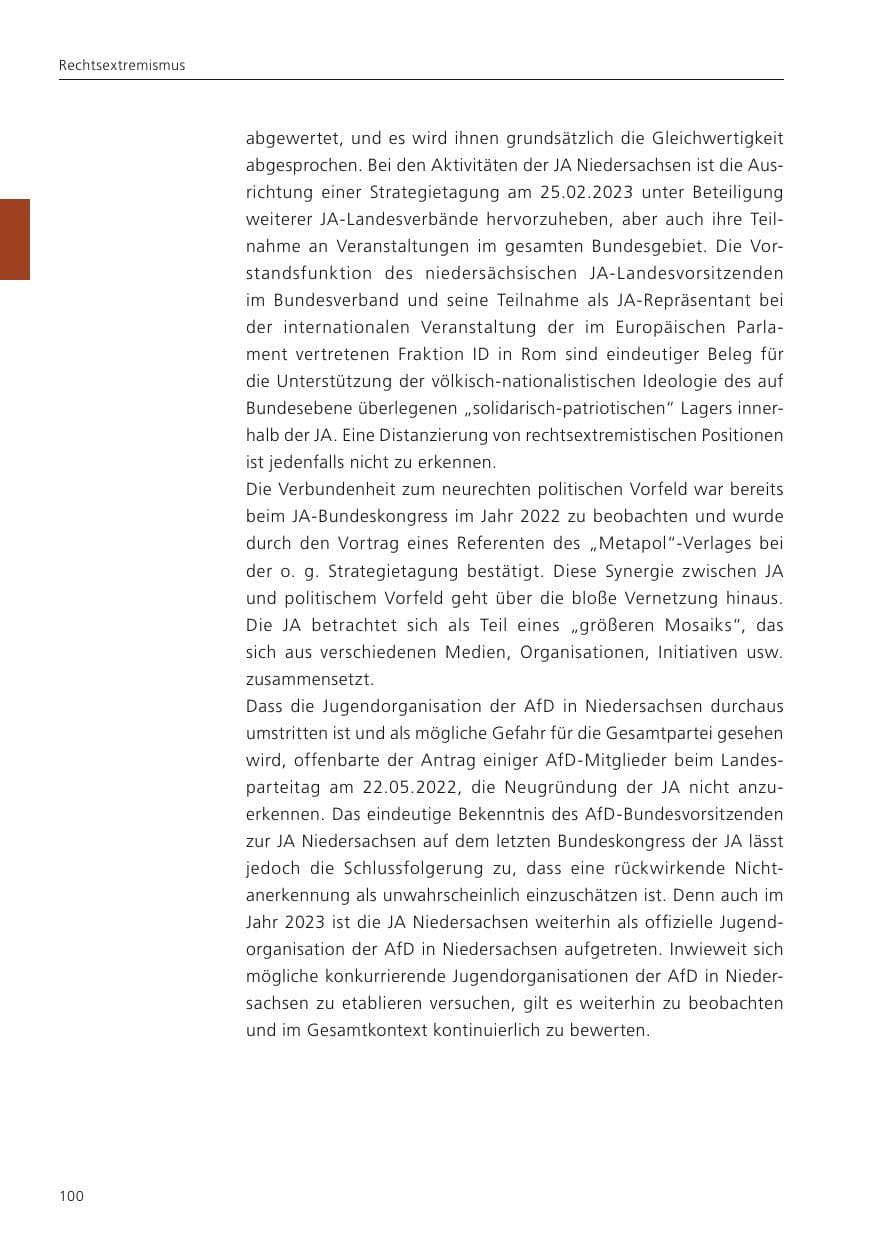 Seite 102 des Verfassungsschutzbericht 2023 Niedersachsen