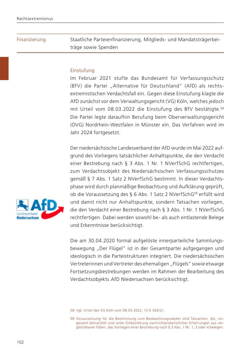Seite 104 des Verfassungsschutzbericht 2023 Niedersachsen