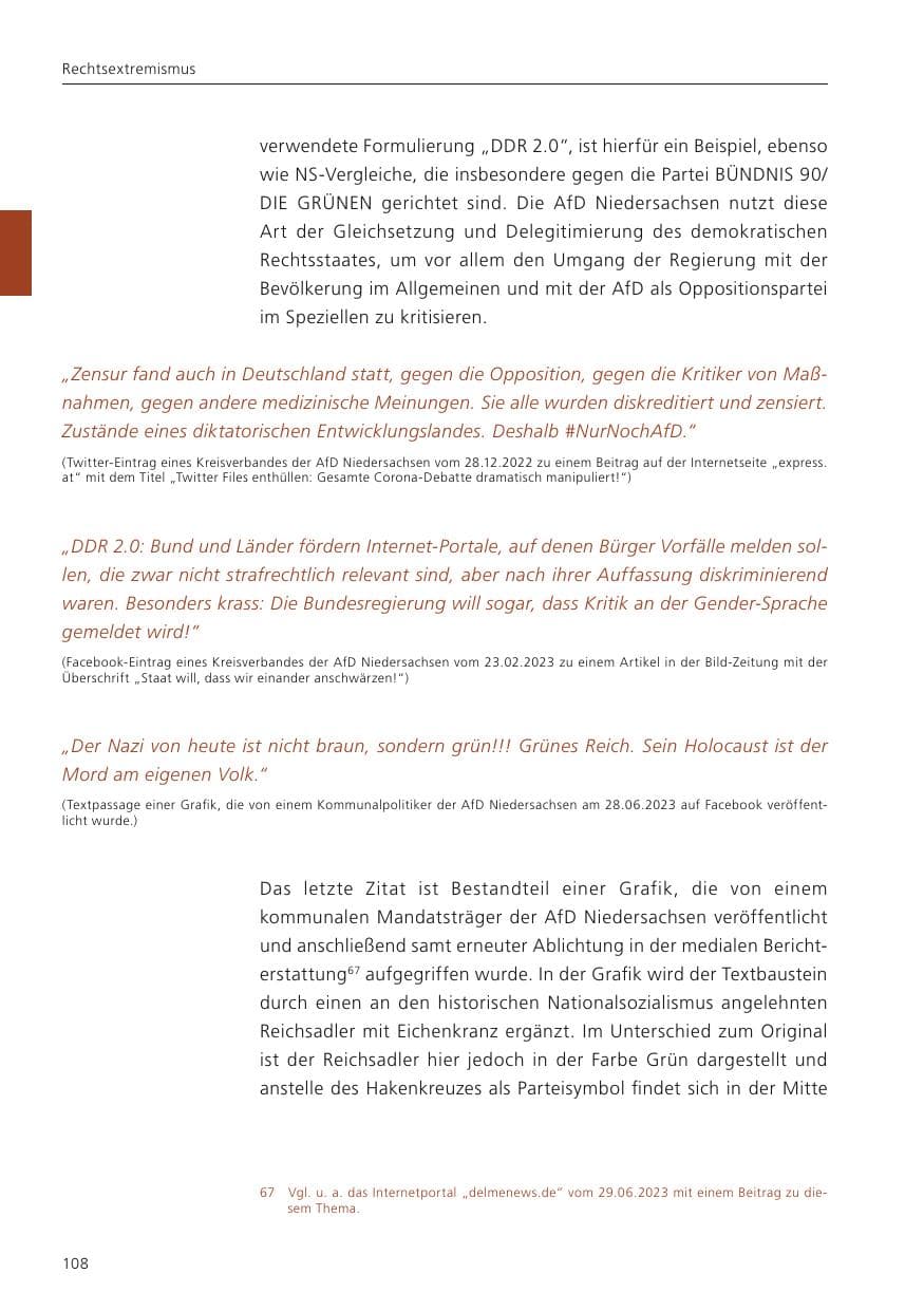 Seite 110 des Verfassungsschutzbericht 2023 Niedersachsen