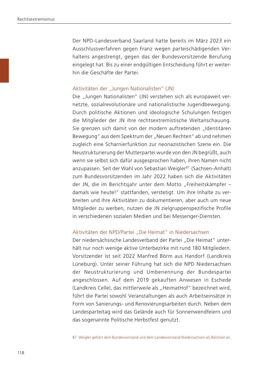 Seite 120 des Verfassungsschutzbericht 2023 Niedersachsen