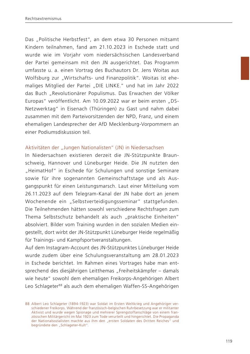 Seite 121 des Verfassungsschutzbericht 2023 Niedersachsen