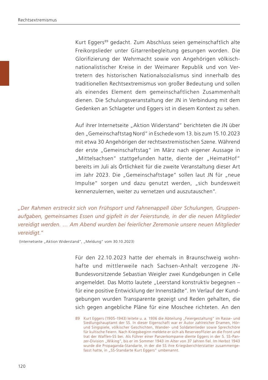 Seite 122 des Verfassungsschutzbericht 2023 Niedersachsen