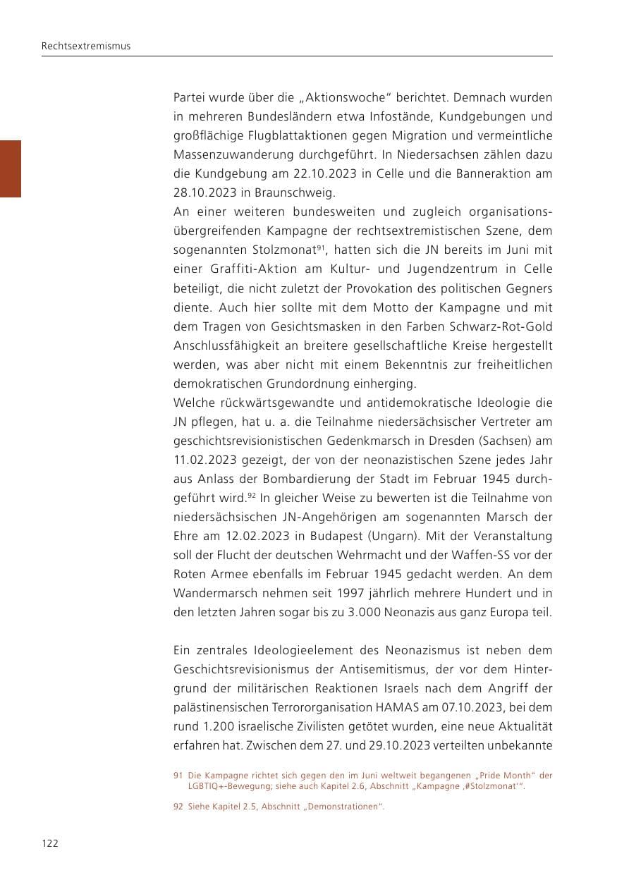 Seite 124 des Verfassungsschutzbericht 2023 Niedersachsen