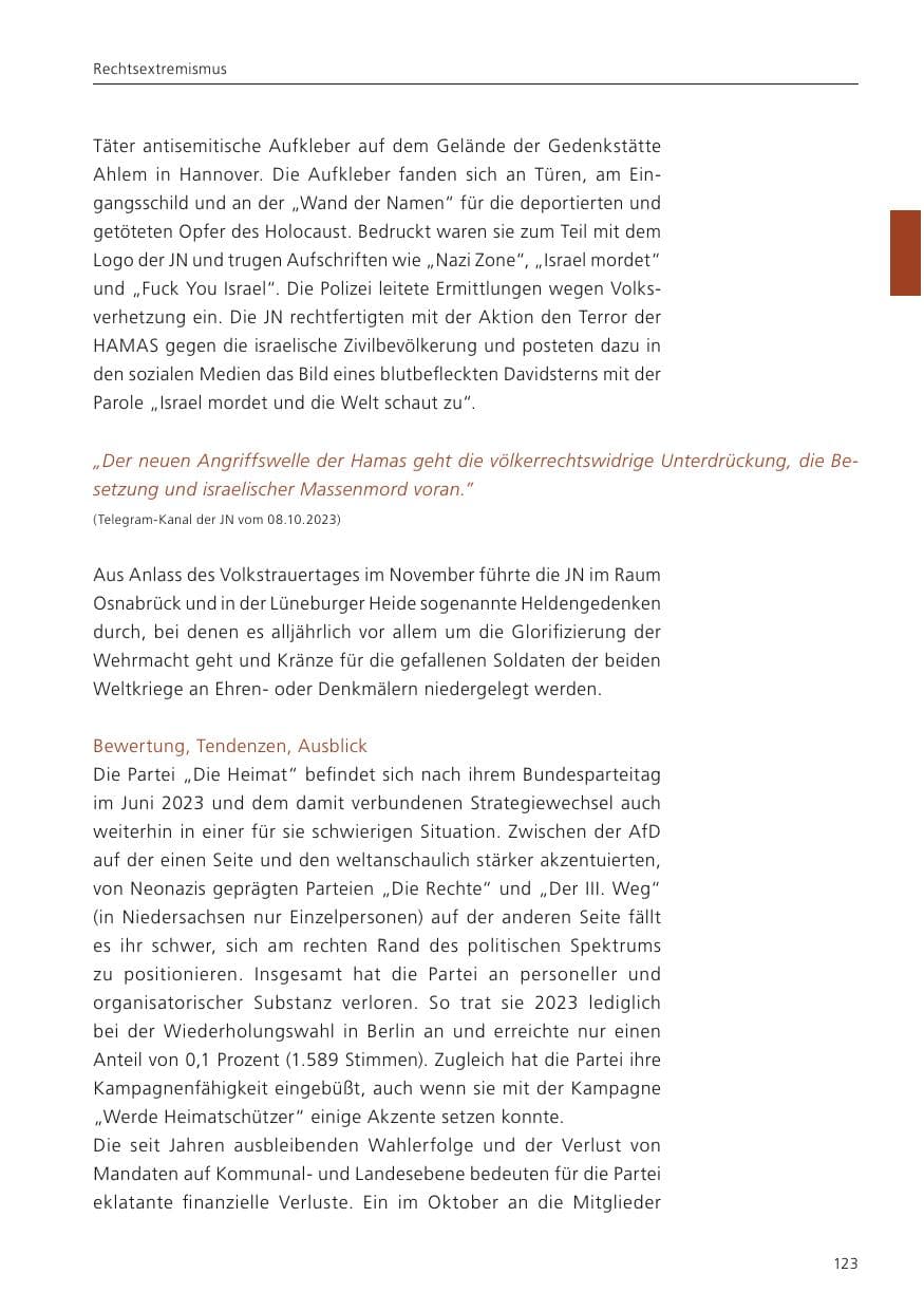Seite 125 des Verfassungsschutzbericht 2023 Niedersachsen