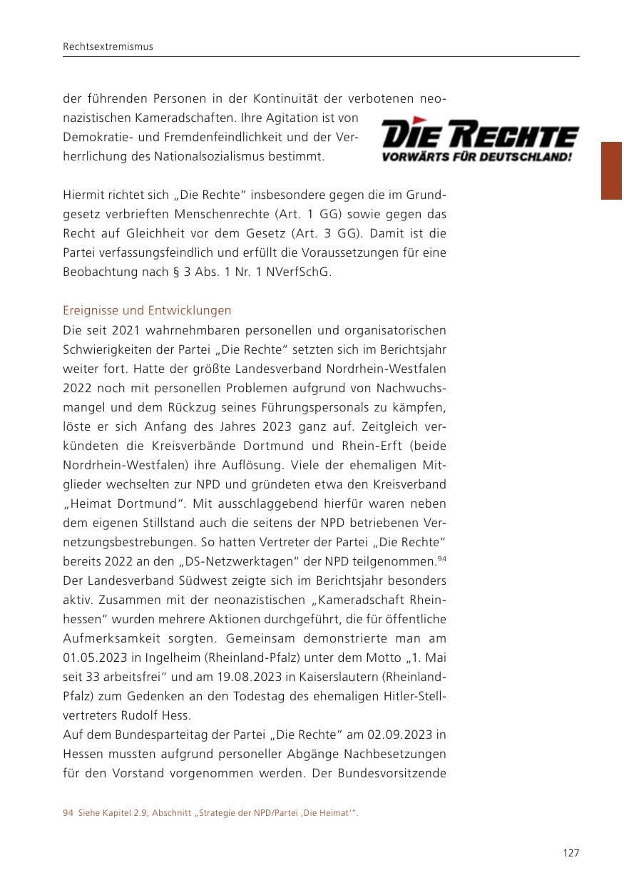 Seite 129 des Verfassungsschutzbericht 2023 Niedersachsen