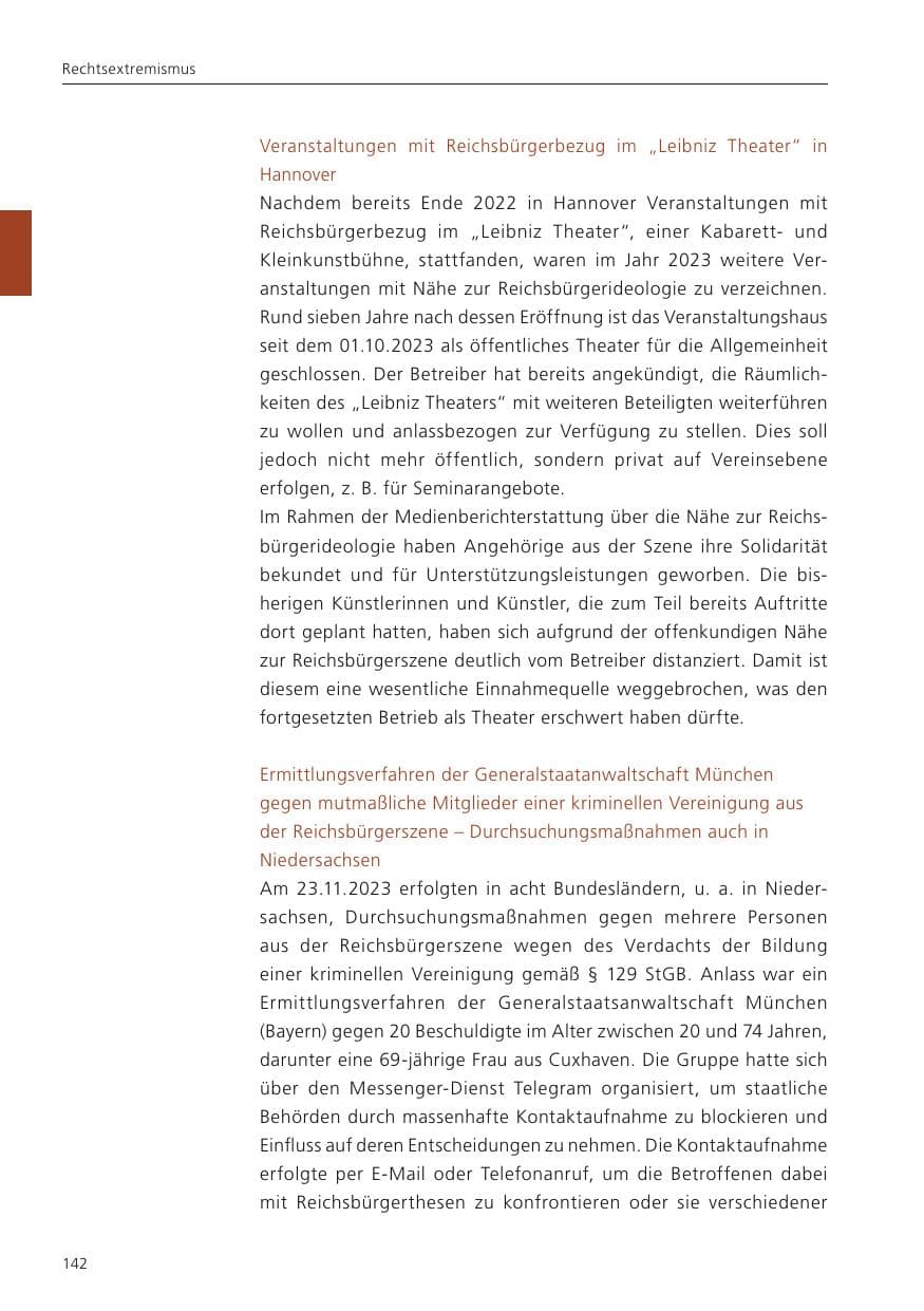 Seite 144 des Verfassungsschutzbericht 2023 Niedersachsen