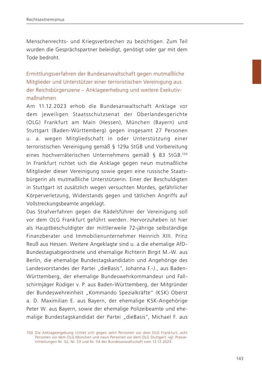 Seite 145 des Verfassungsschutzbericht 2023 Niedersachsen