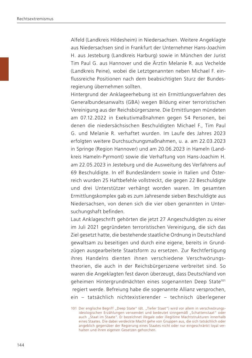 Seite 146 des Verfassungsschutzbericht 2023 Niedersachsen