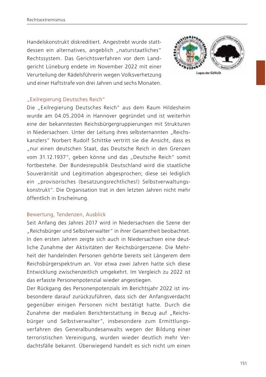 Seite 153 des Verfassungsschutzbericht 2023 Niedersachsen