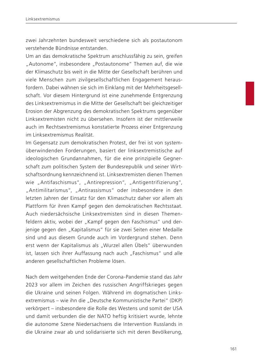 Seite 163 des Verfassungsschutzbericht 2023 Niedersachsen