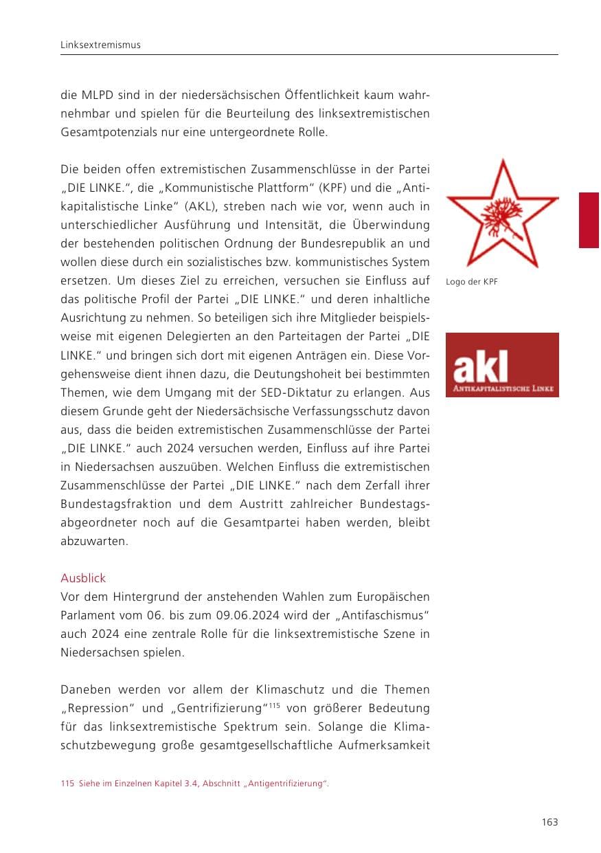 Seite 165 des Verfassungsschutzbericht 2023 Niedersachsen