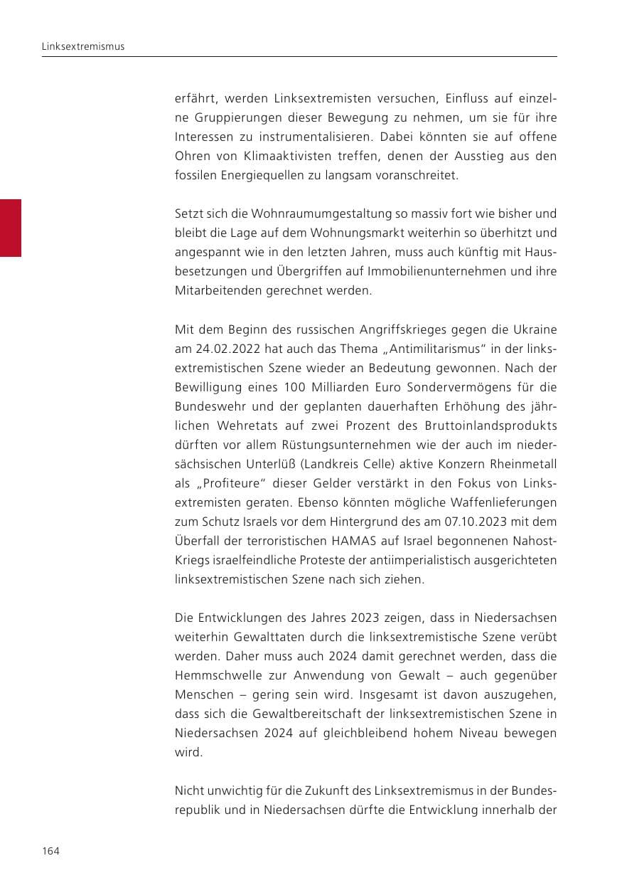 Seite 166 des Verfassungsschutzbericht 2023 Niedersachsen