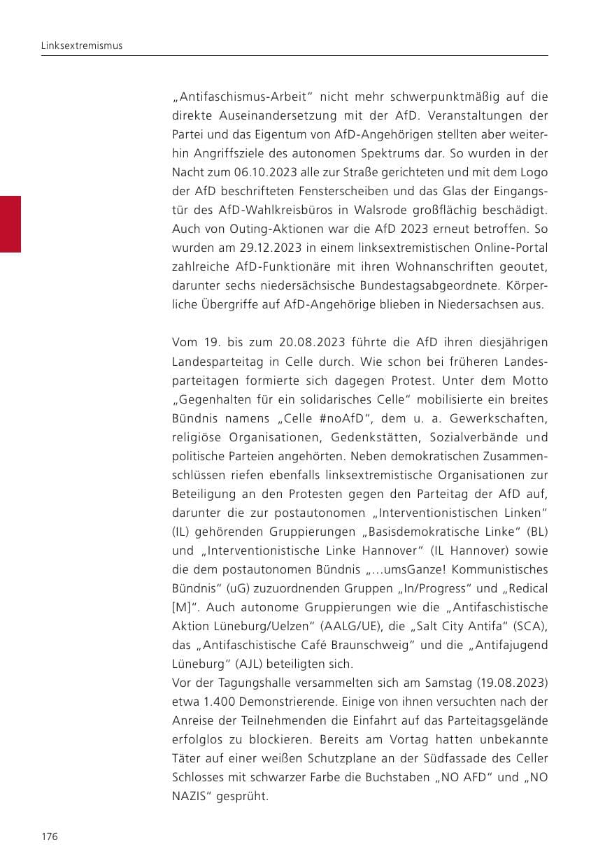 Seite 178 des Verfassungsschutzbericht 2023 Niedersachsen