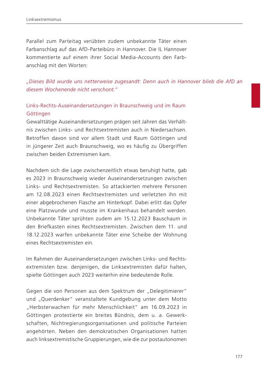 Seite 179 des Verfassungsschutzbericht 2023 Niedersachsen