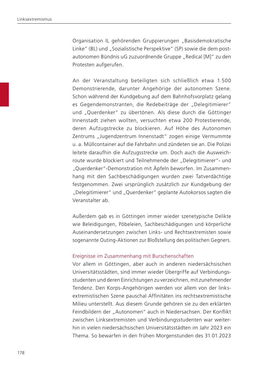 Seite 180 des Verfassungsschutzbericht 2023 Niedersachsen