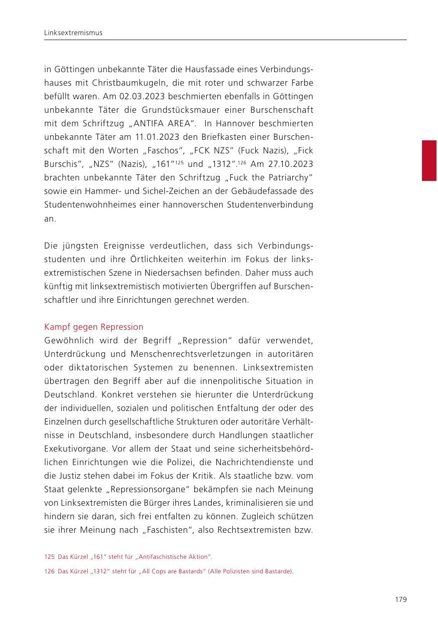 Seite 181 des Verfassungsschutzbericht 2023 Niedersachsen