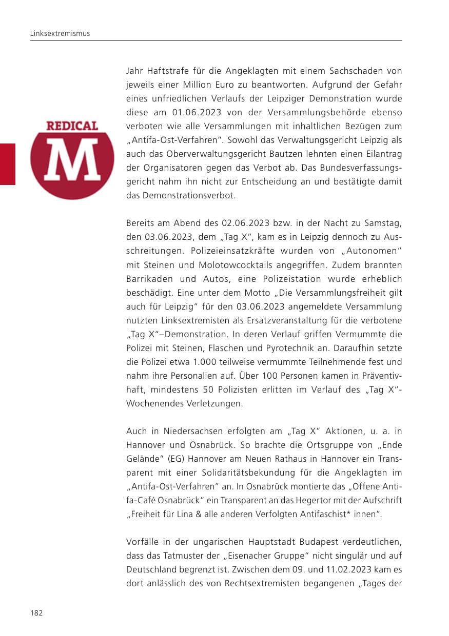 Seite 184 des Verfassungsschutzbericht 2023 Niedersachsen