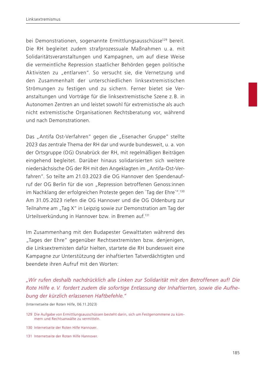 Seite 187 des Verfassungsschutzbericht 2023 Niedersachsen