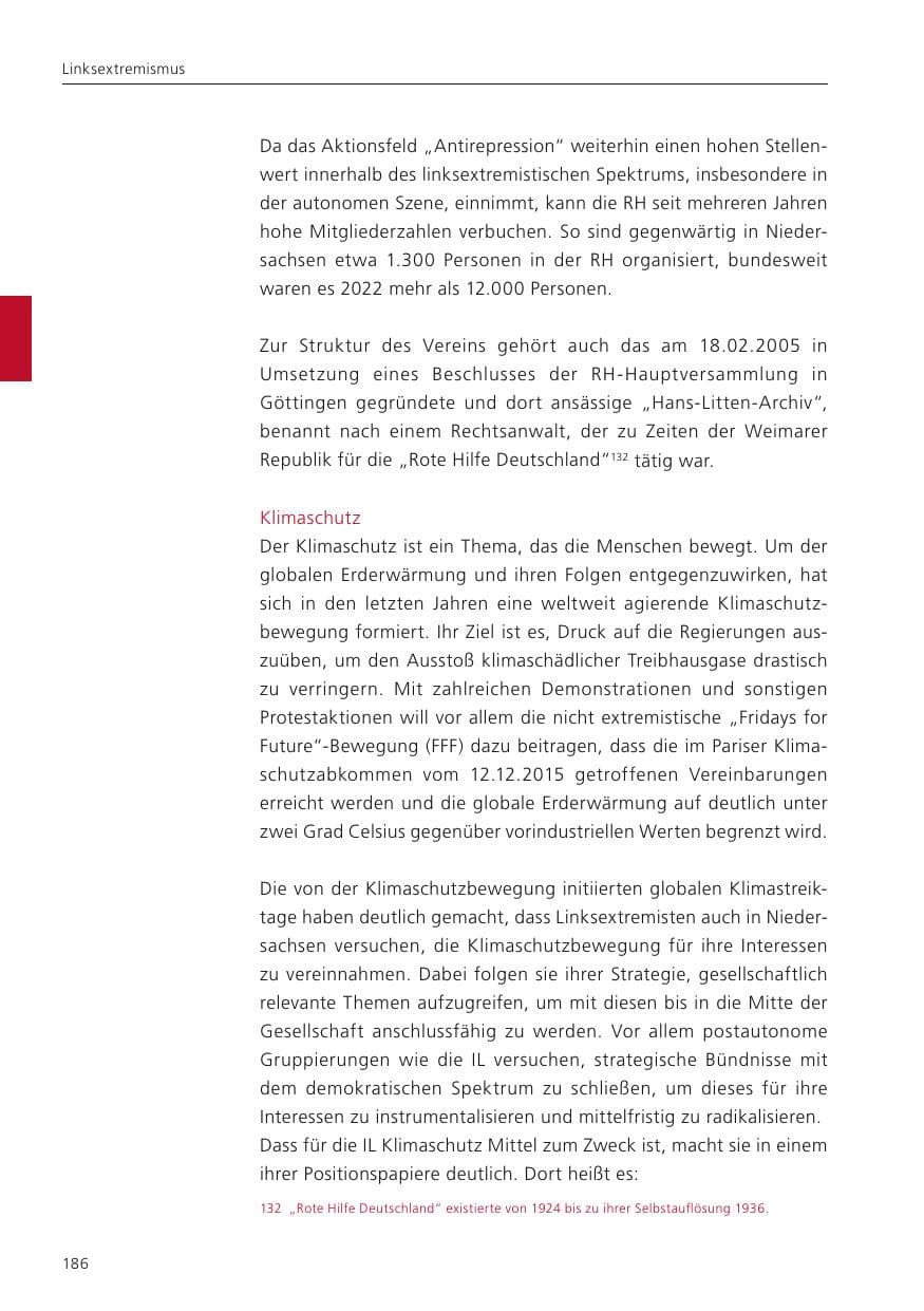 Seite 188 des Verfassungsschutzbericht 2023 Niedersachsen