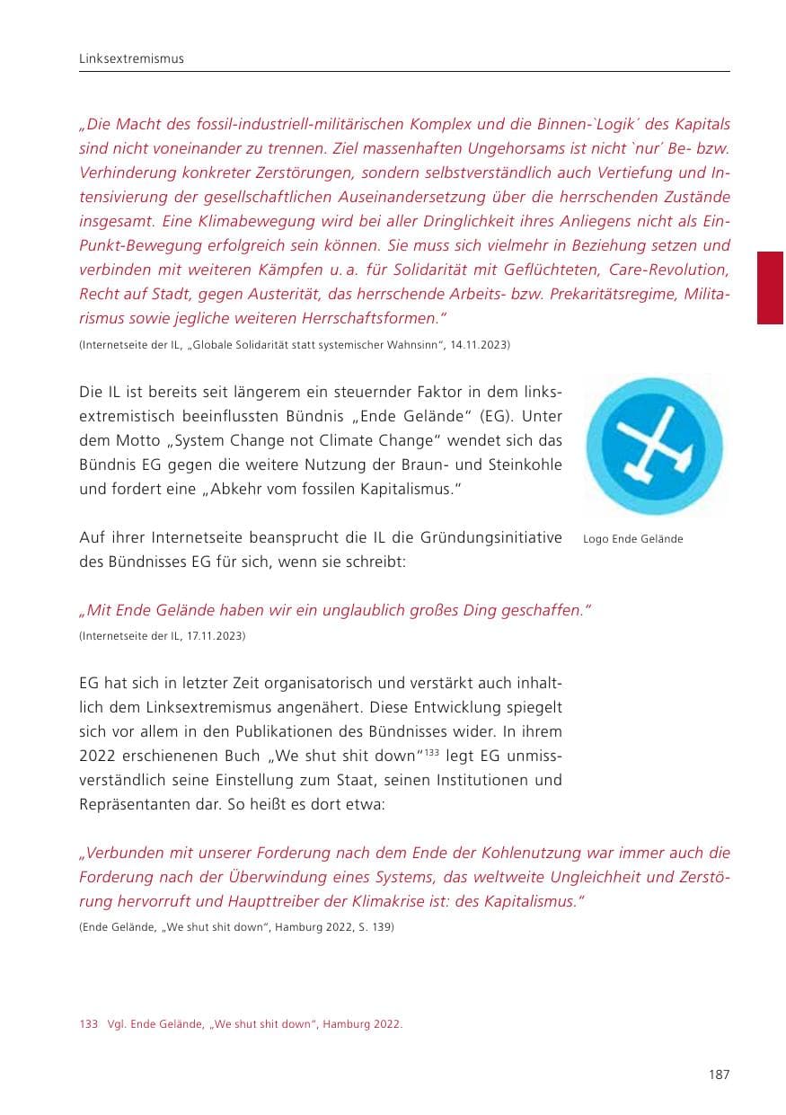 Seite 189 des Verfassungsschutzbericht 2023 Niedersachsen