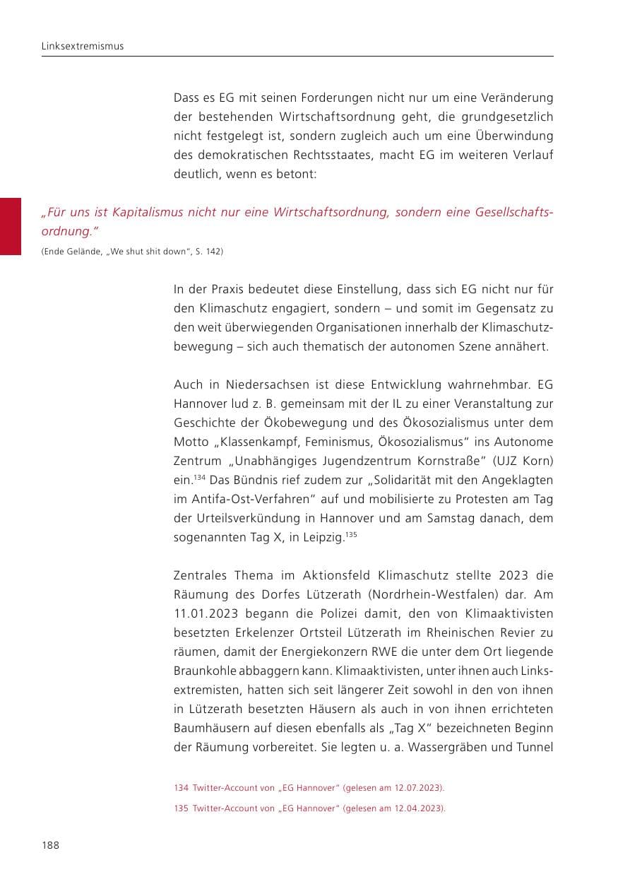 Seite 190 des Verfassungsschutzbericht 2023 Niedersachsen