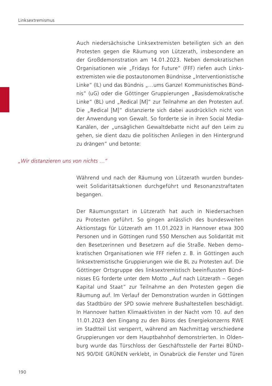 Seite 192 des Verfassungsschutzbericht 2023 Niedersachsen