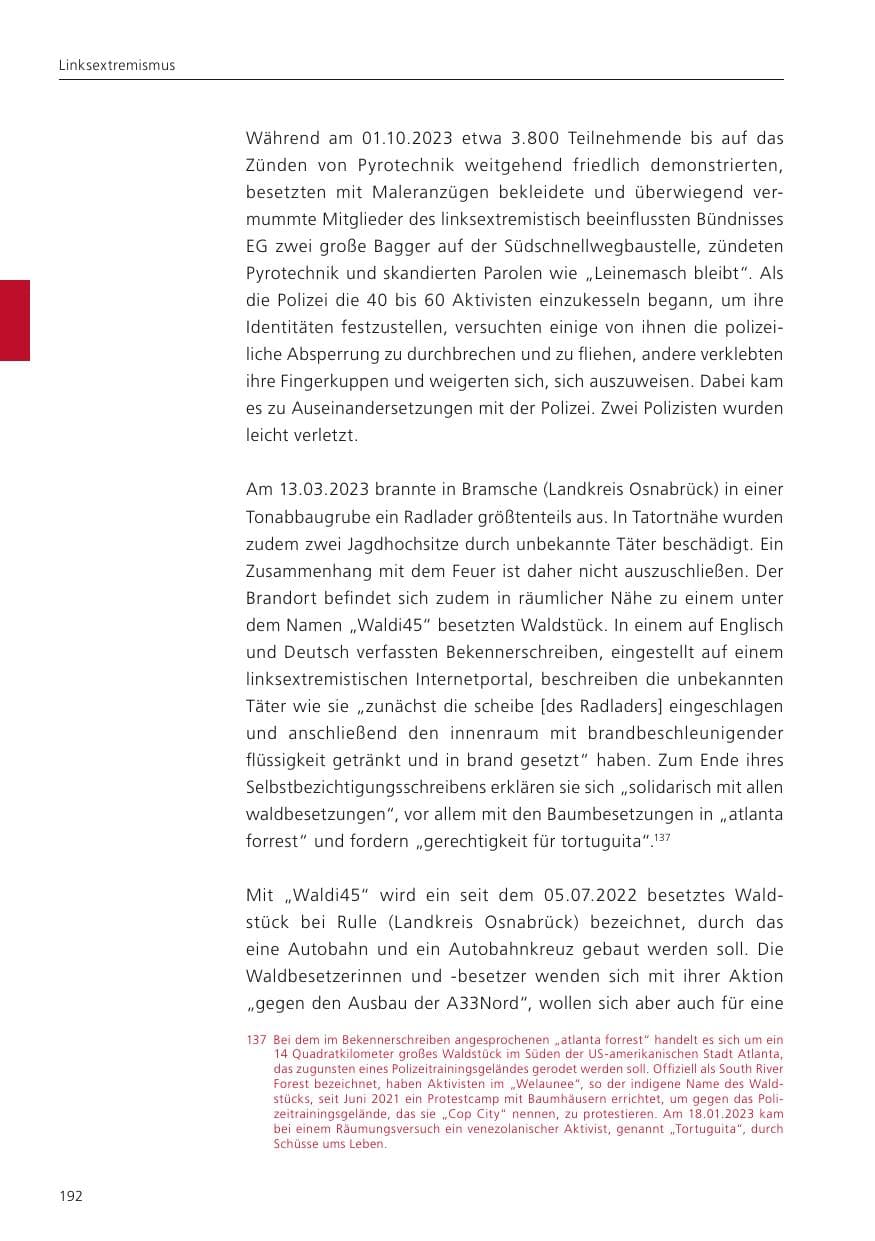Seite 194 des Verfassungsschutzbericht 2023 Niedersachsen