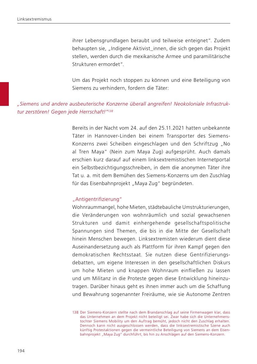 Seite 196 des Verfassungsschutzbericht 2023 Niedersachsen