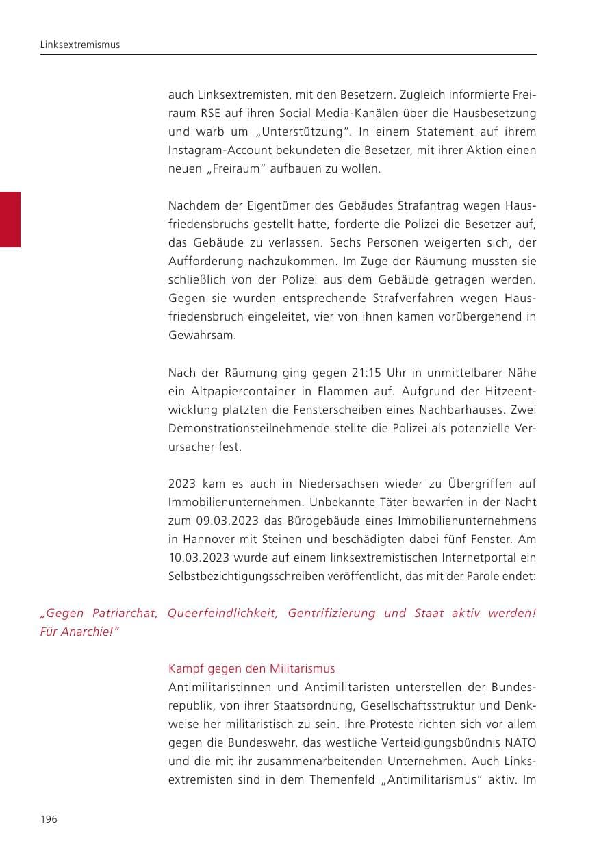 Seite 198 des Verfassungsschutzbericht 2023 Niedersachsen