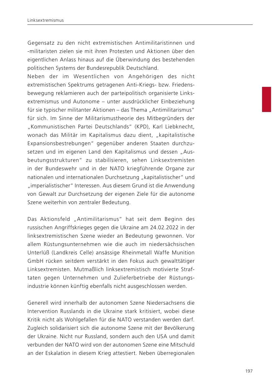 Seite 199 des Verfassungsschutzbericht 2023 Niedersachsen