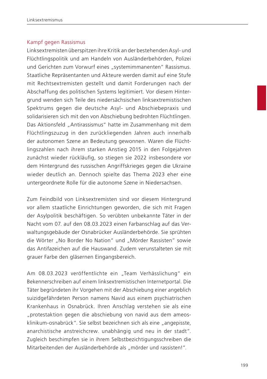 Seite 201 des Verfassungsschutzbericht 2023 Niedersachsen