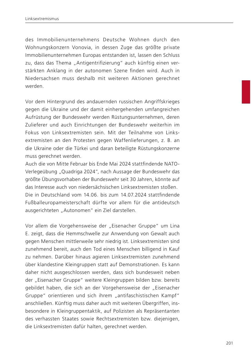 Seite 203 des Verfassungsschutzbericht 2023 Niedersachsen