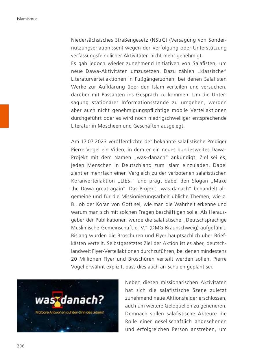 Seite 238 des Verfassungsschutzbericht 2023 Niedersachsen