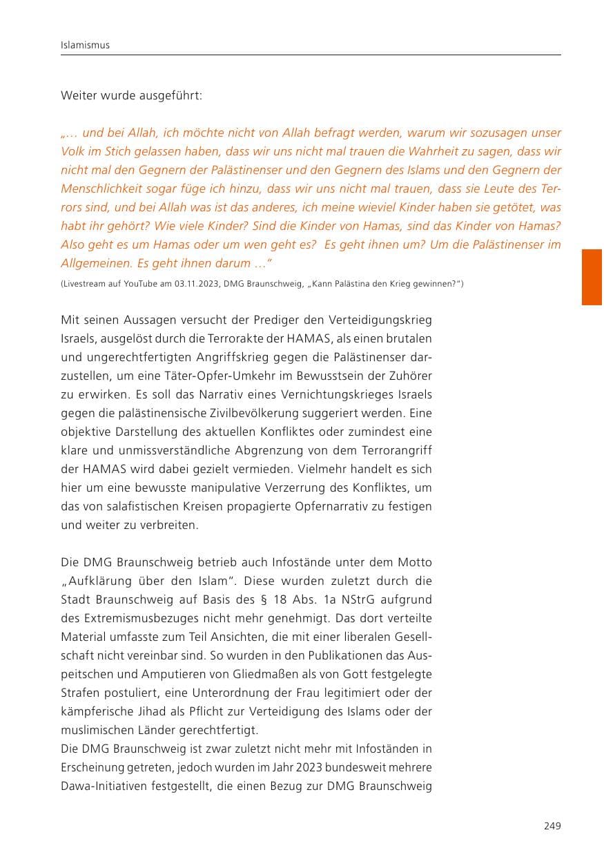 Seite 251 des Verfassungsschutzbericht 2023 Niedersachsen