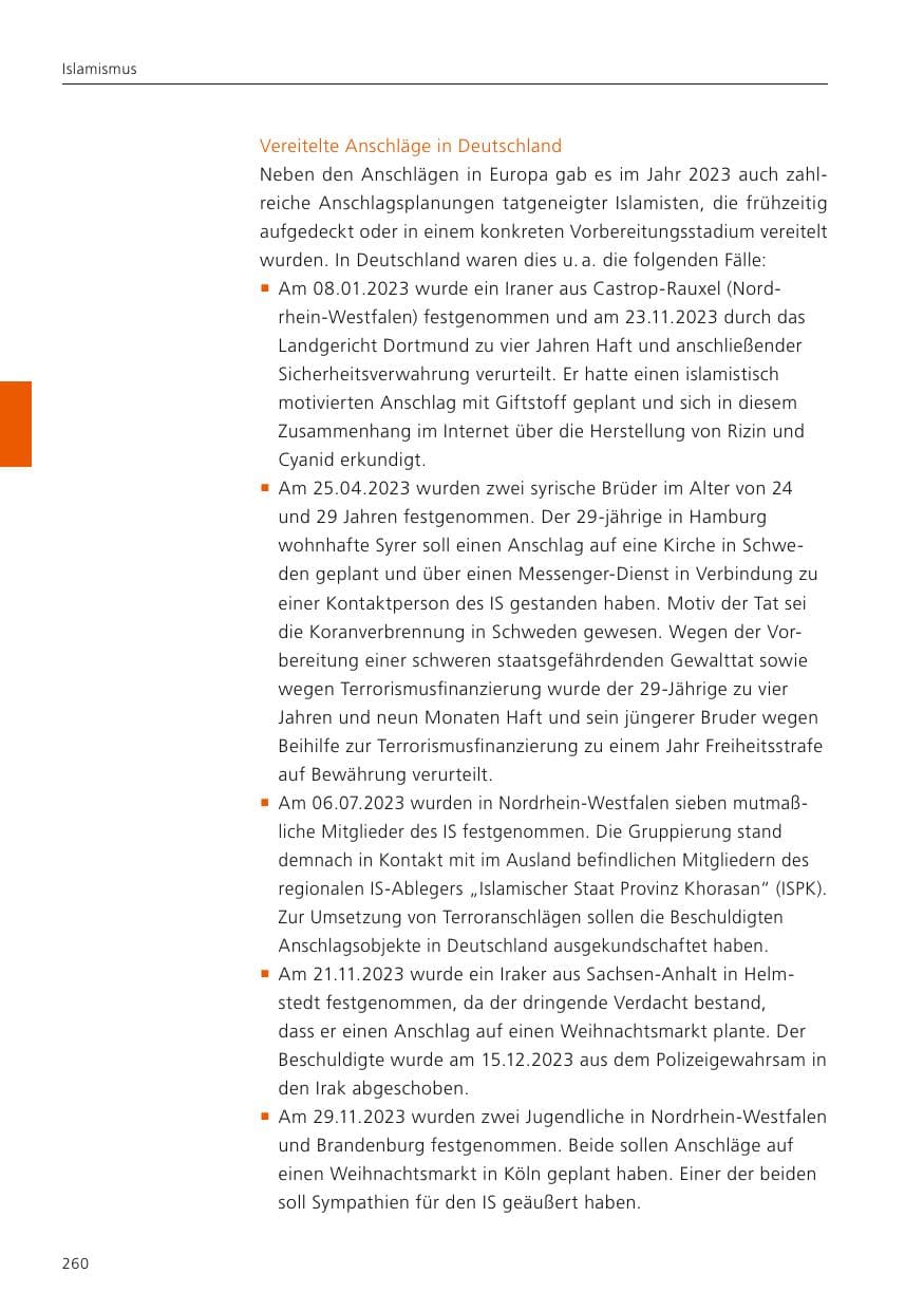Seite 262 des Verfassungsschutzbericht 2023 Niedersachsen