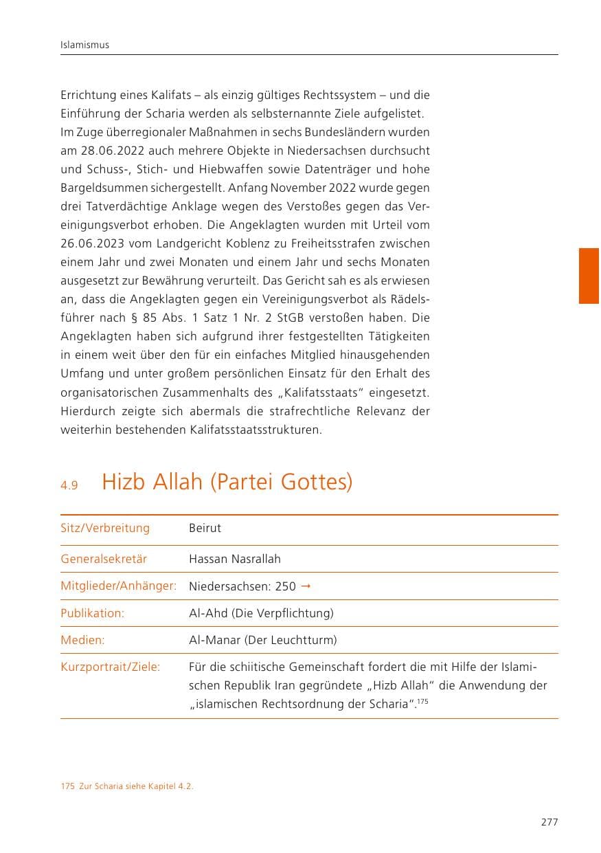 Seite 279 des Verfassungsschutzbericht 2023 Niedersachsen