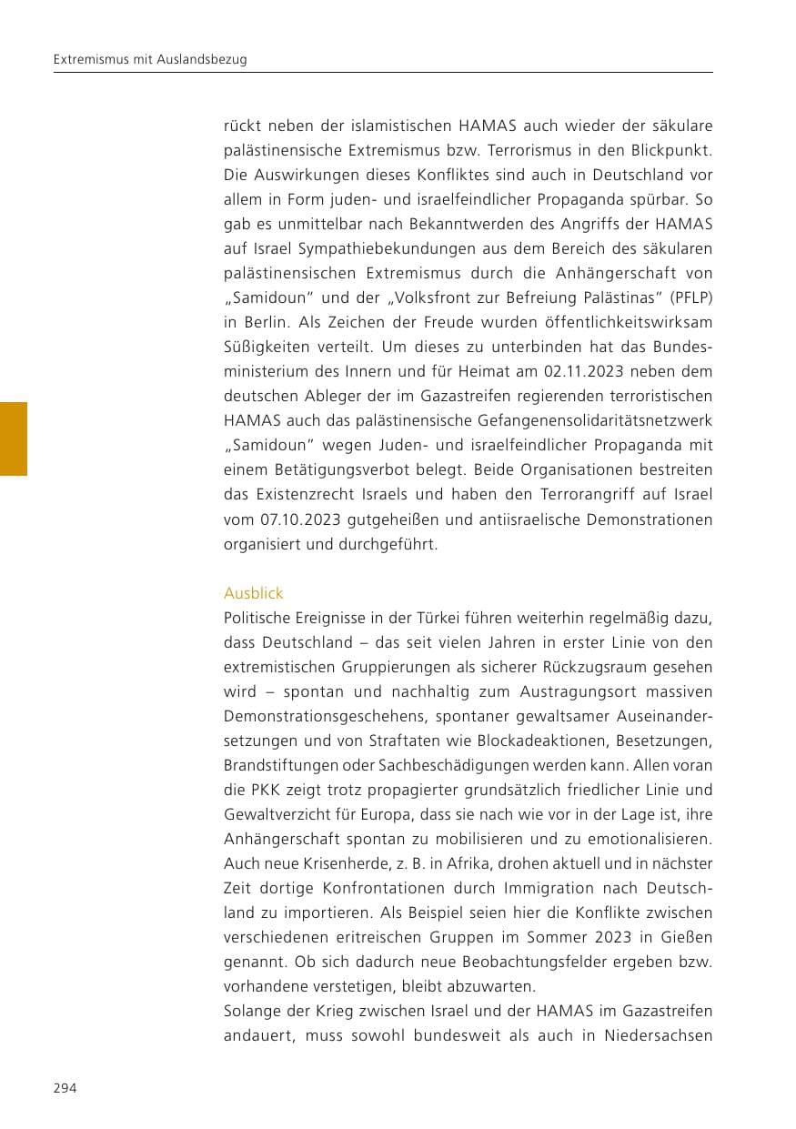 Seite 296 des Verfassungsschutzbericht 2023 Niedersachsen